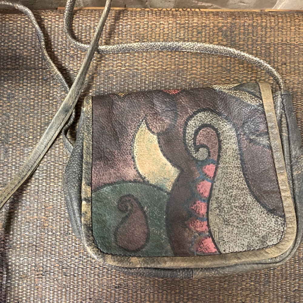 Vintage Allen Edwards Graffitied Crossbody Leather Art Bag
